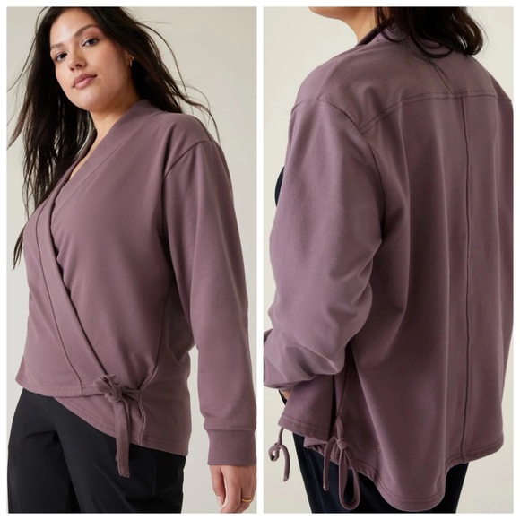 Athleta retroterry wrap sweatshirt in mauve Dusty purple activewear Size M - Picture 2 of 10